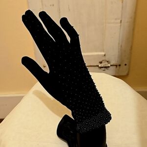 Black beaded vintage gloves